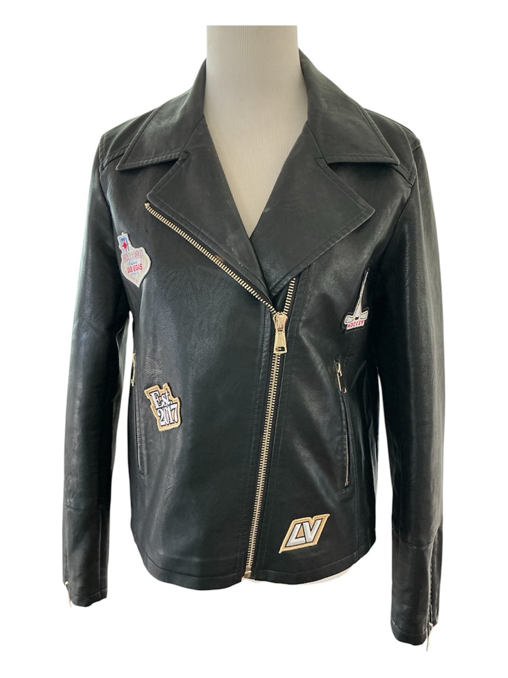 The Wild Collective Las Vegas Golden Knights Women’s L Faux Leather Moto Jacket